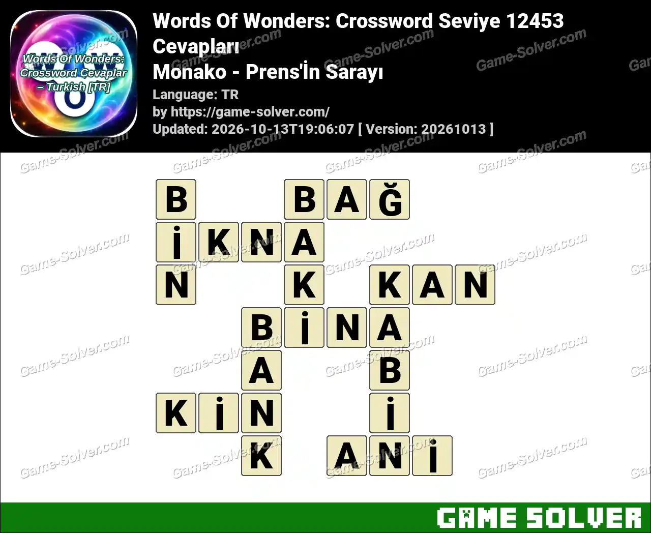 Words Of Wonders: Crossword Seviye 12453 Cevapları – Monako – Prens’İn Sarayı